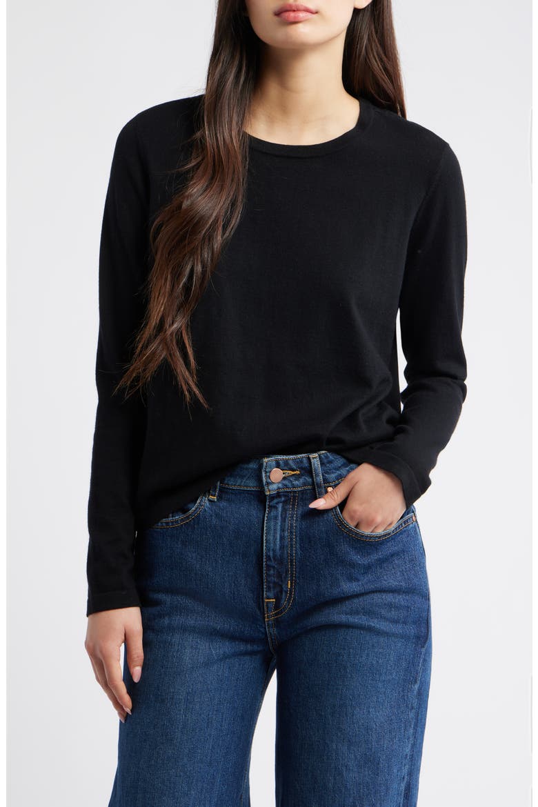 Cotton & Cashmere Long Sleeve Knit Top, Main, color, BLACK