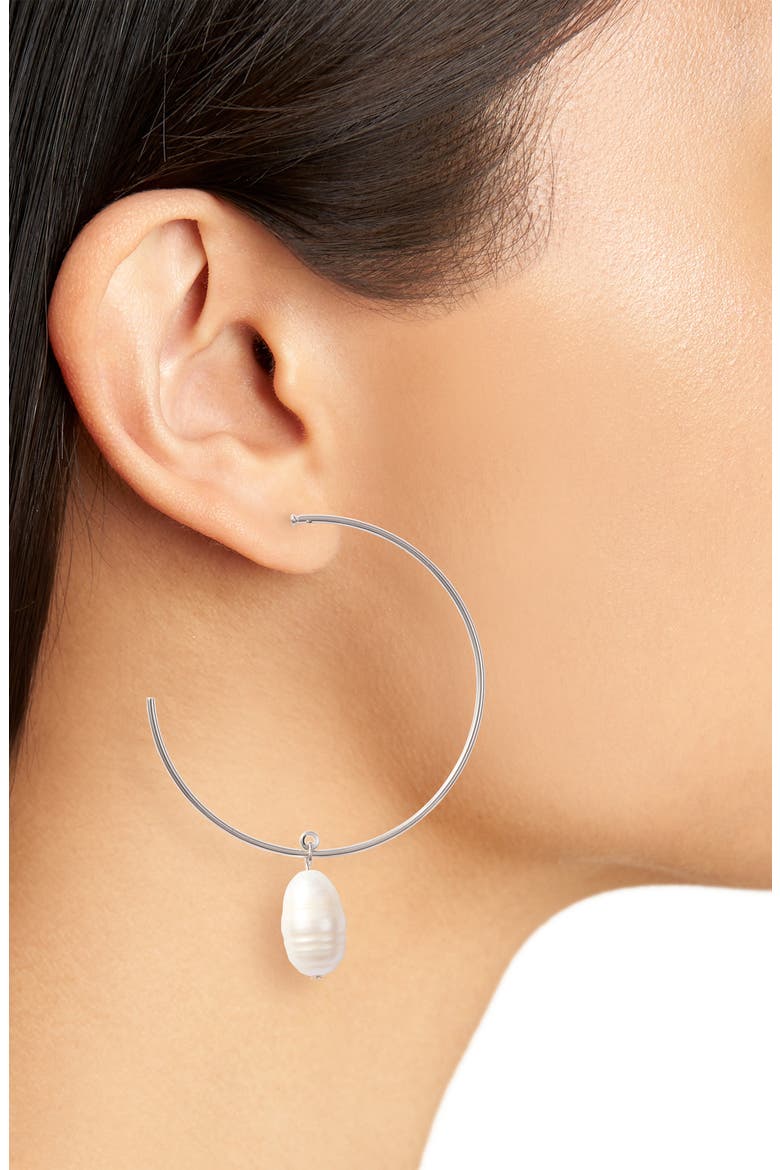 Pearl Drop Hoop Earrings (Nordstrom Exclusive), Alternate, color, WHITE- RHODIUM