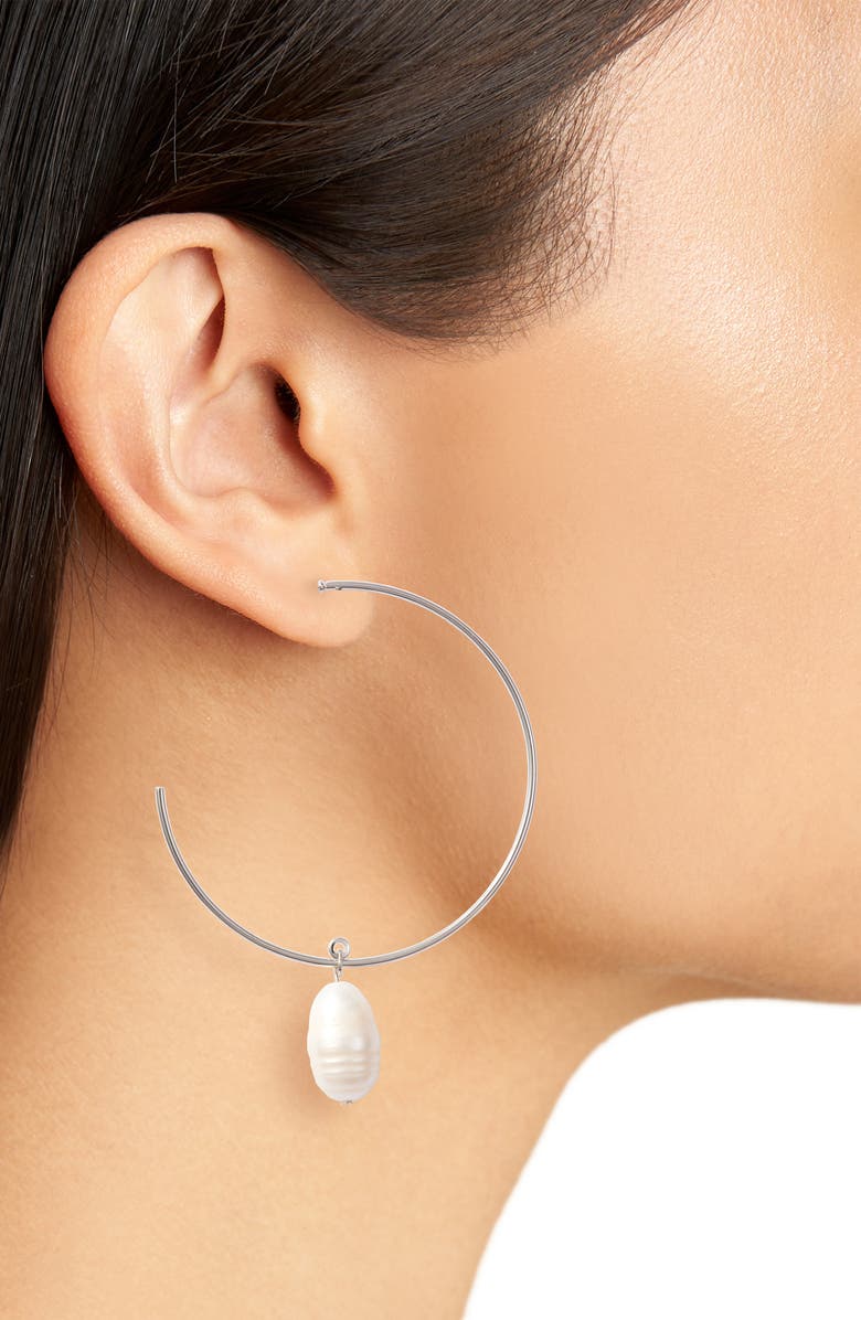 Something Navy Pearl Drop Hoop Earrings, Alternate, color,