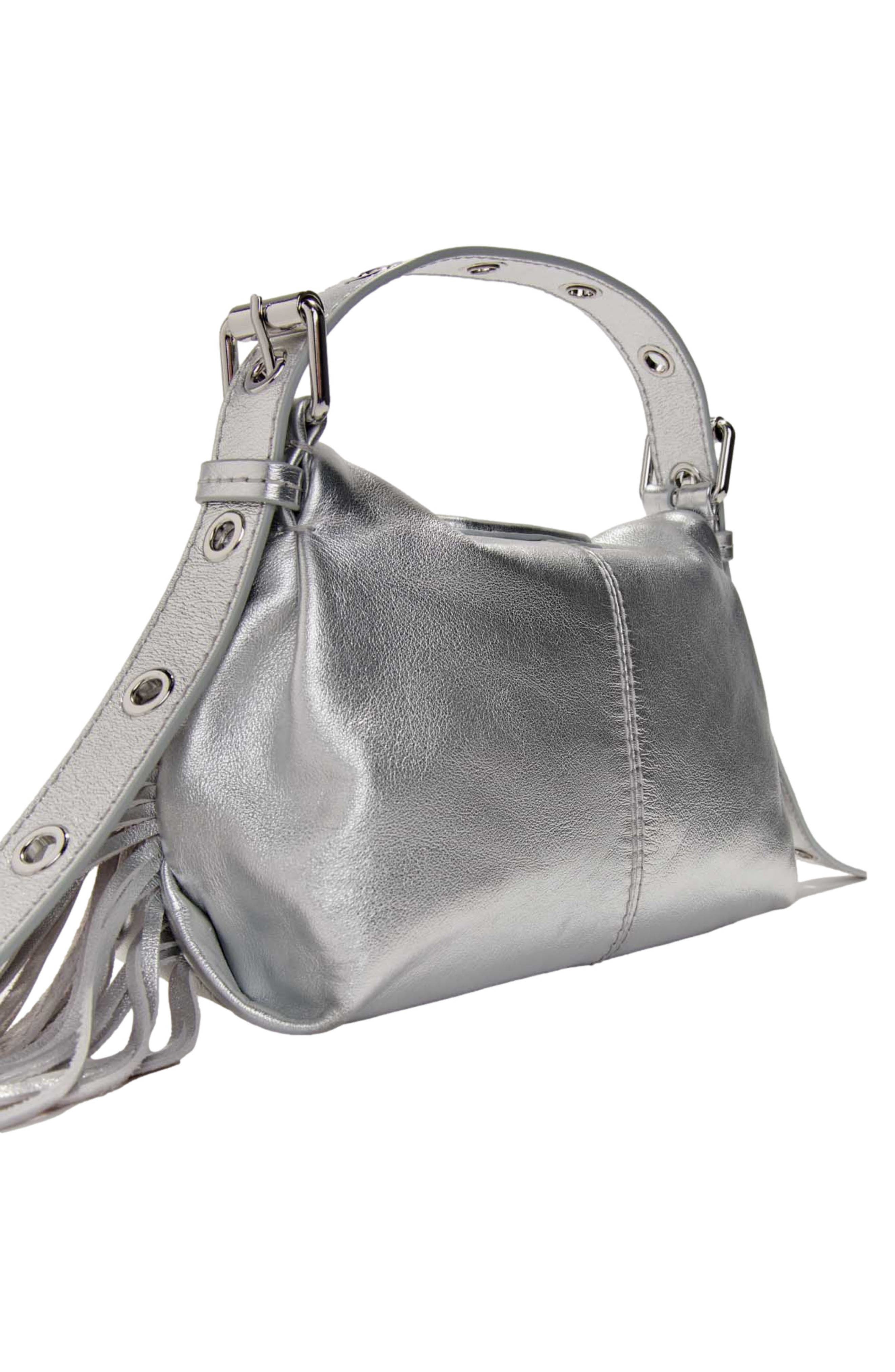 Miss M mini metallic leather bag, Alternate, color, SILVER