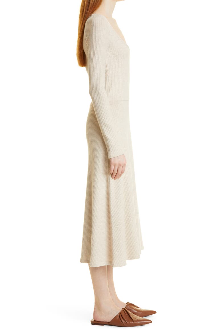 Vine Ribbed Scoop Neck Long Sleeve Sweater Dress, Alternate, color, HEATHER DARK IVORY