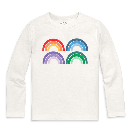 Primary Kids Long Sleeve Tonal Rainbow Tee In White