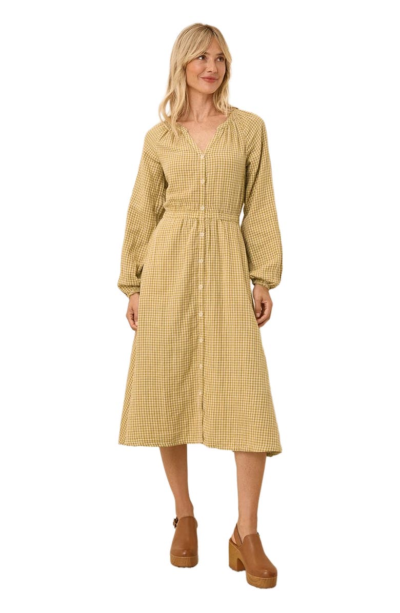 Pact Organic Cotton Coastal Double Gauze Poet Sleeve Dress, Main, color, Gold Gingham