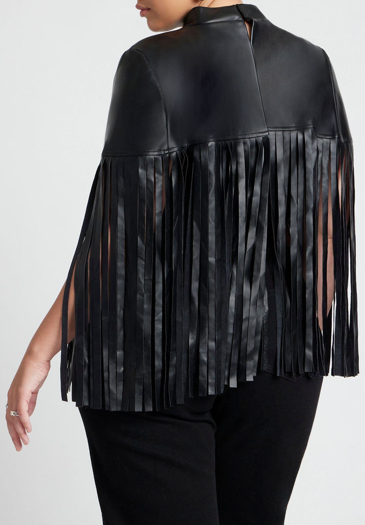 Faux Leather Fringe Cape - image 2