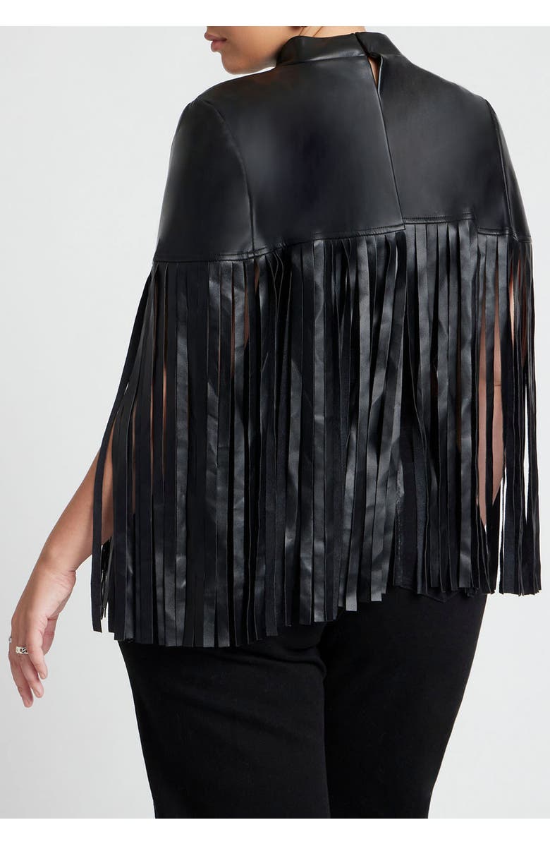 ELOQUII Faux Leather Fringe Cape, Alternate, color, Black Onyx