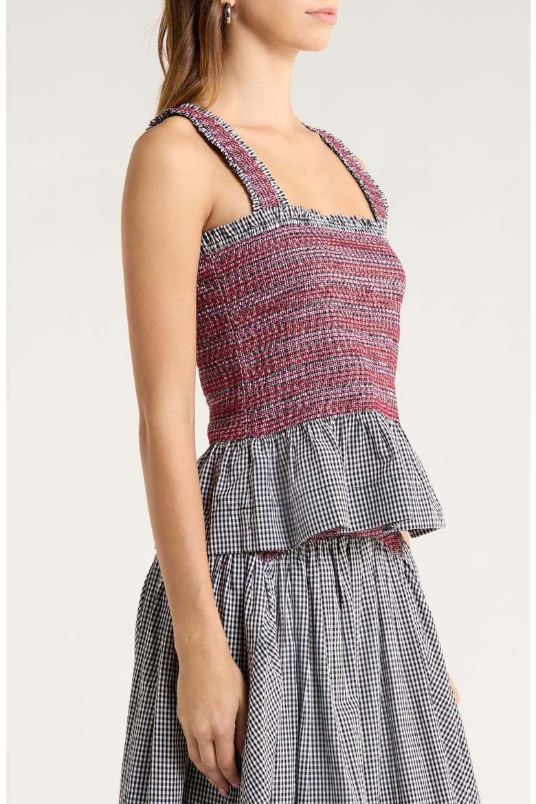 Ami Smocked Organic Cotton Peplum Camisole, Alternate, color, BLACK