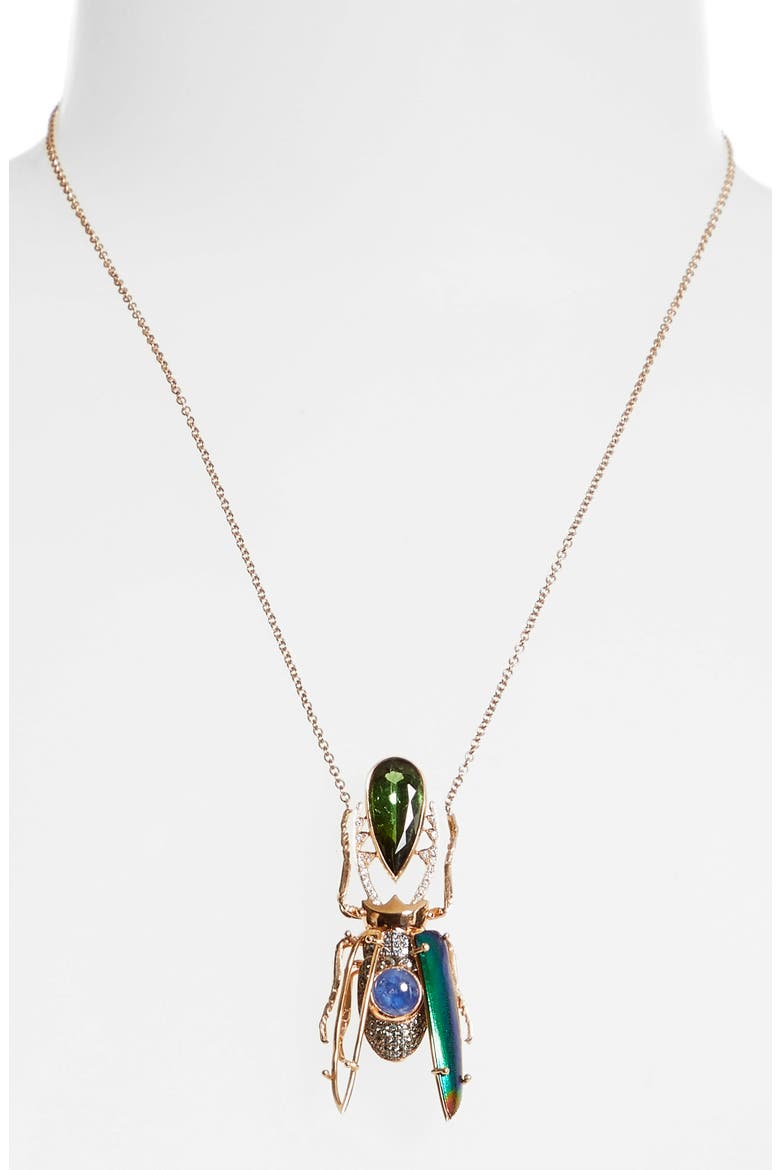 Japanese Jewel Beetle Tourmaline, Sapphire, Diamond & Garnet Pendant Necklace, Alternate, color, ROSE GOLD