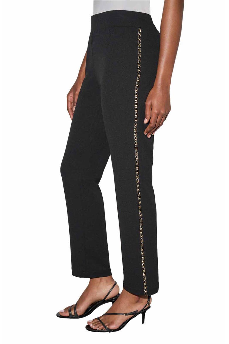 Chain Detail Deco Crepe Tuxedo Pants, Alternate, color, BLACK