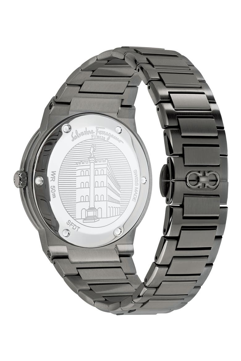 Salvatore Ferragamo F-80 Classic Gunmetal Bracelet Watch, 41mm, Alternate, color, GREY