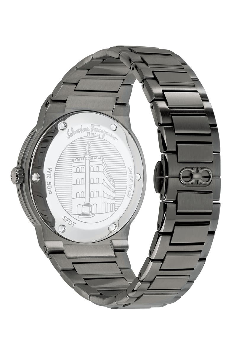 FERRAGAMO Salvatore Ferragamo F-80 Classic Gunmetal Bracelet Watch, 41mm, Alternate, color, Grey