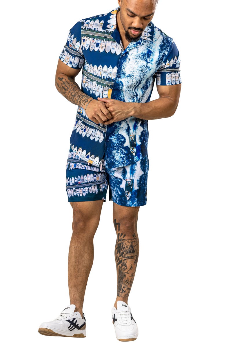 Maceoo Swim Marthyr Print Swim Trunks, Alternate, color, Blue