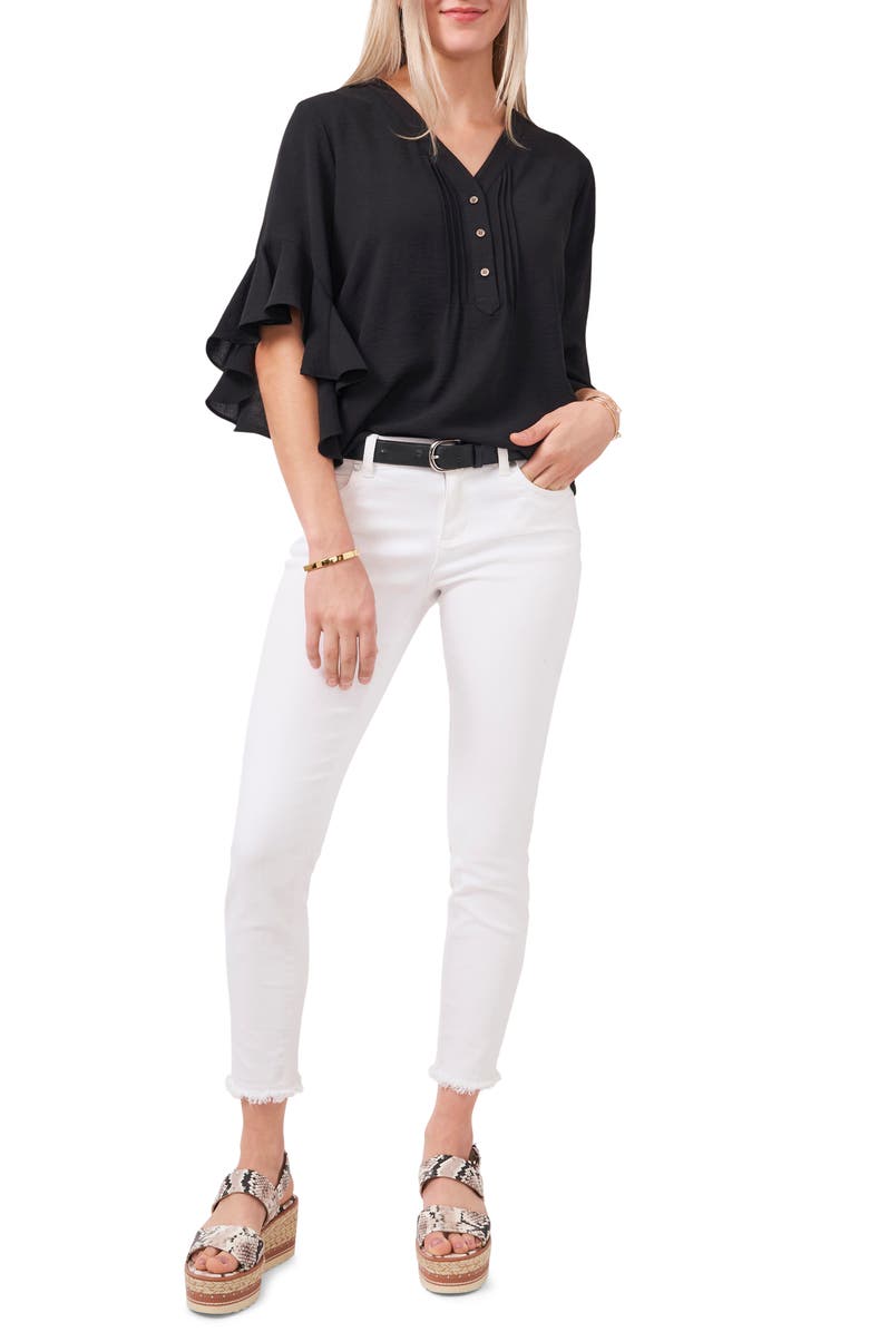 Vince Camuto Flutter Sleeve Henley Blouse, Alternate, color, 