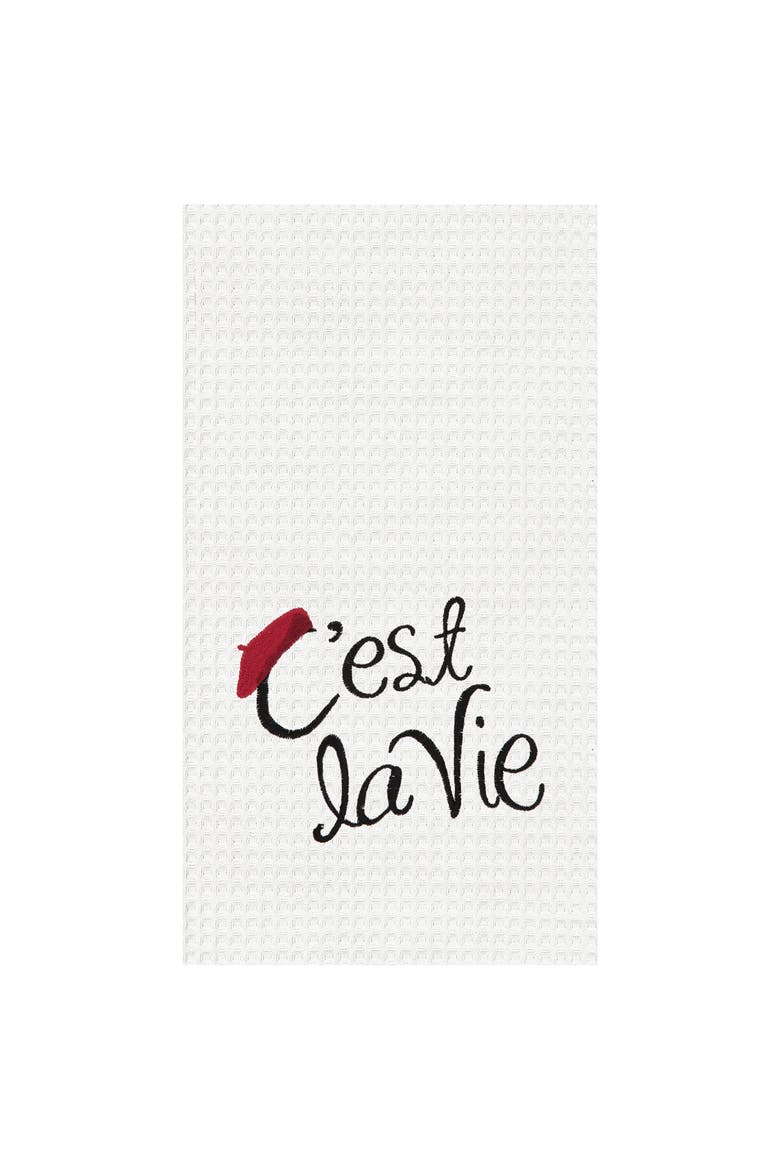 C'est La Vie Waffle Weave Cotton Kitchen Towel, Main, color, White
