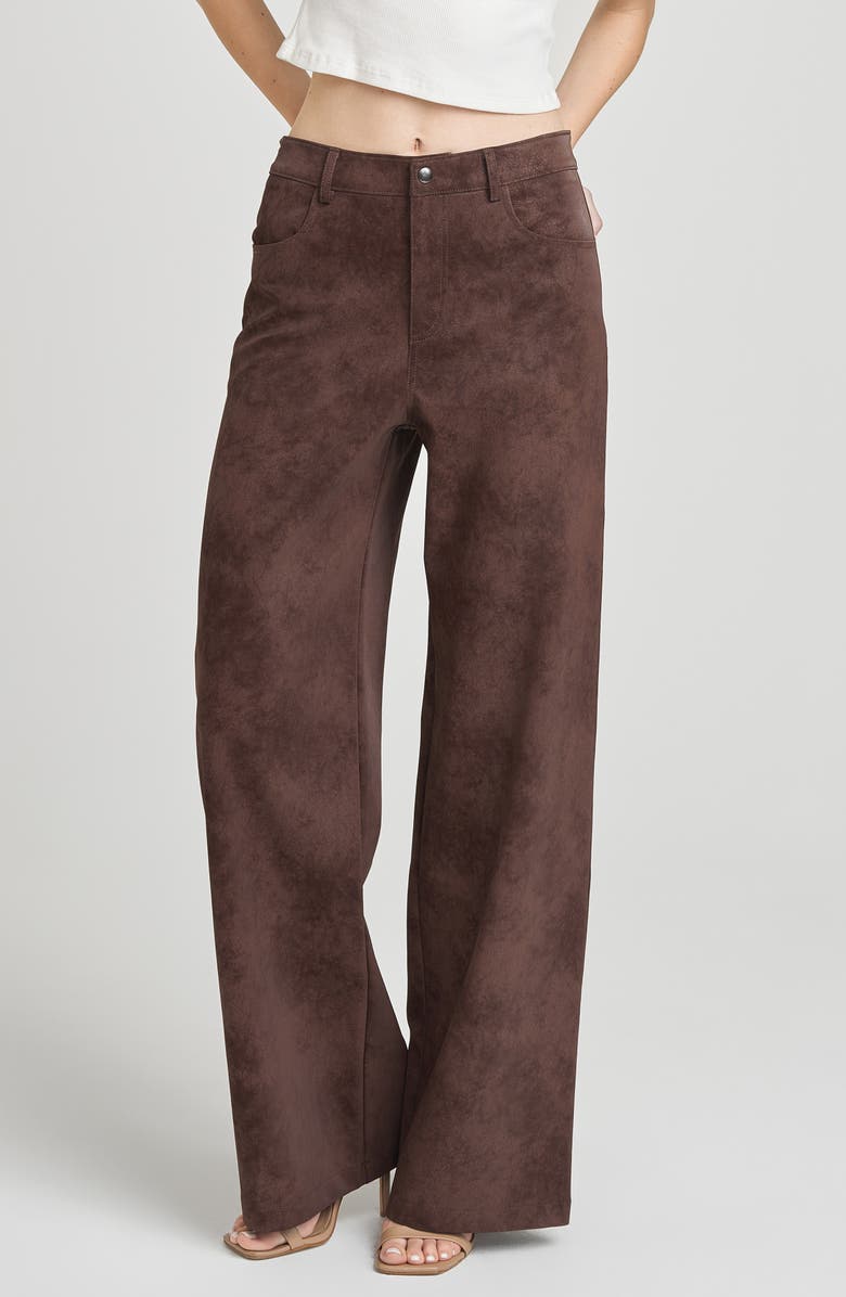 WAYF Freya Faux Suede Pants, Main, color, Espresso