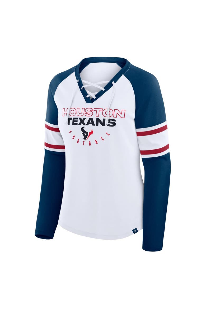Women's Fanatics White/Navy Houston Texans Redzone Blitz Package Raglan Lace-Up V-Neck Long Sleeve T-Shirt, Alternate, color, White