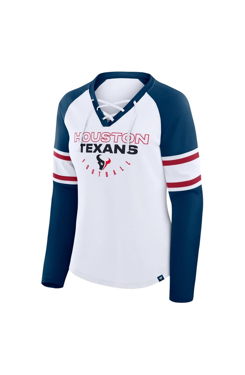 FANATICS Women
s Fanatics White/Navy Houston Texans Redzone Blitz Package Raglan Lace-Up V-Neck Long Sleeve T-Shirt, Alternate, color, White