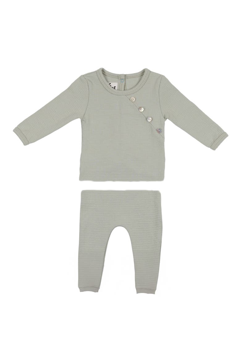 Kids' Waffle Knit Cotton Blend Fitted Two-Piece Pajamas, Main, color, MINT GREEN