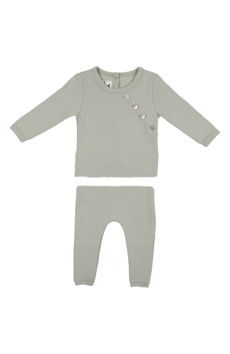 Manière Kids' Waffle Knit Cotton Blend Fitted Two-Piece Pajamas, Main, color, Mint Green