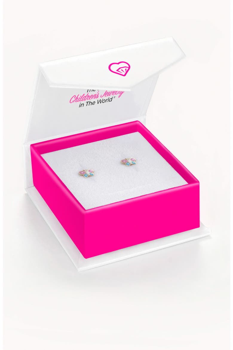 14k Two Tone Colorful Butterfly Earrings, Alternate, color, Pink