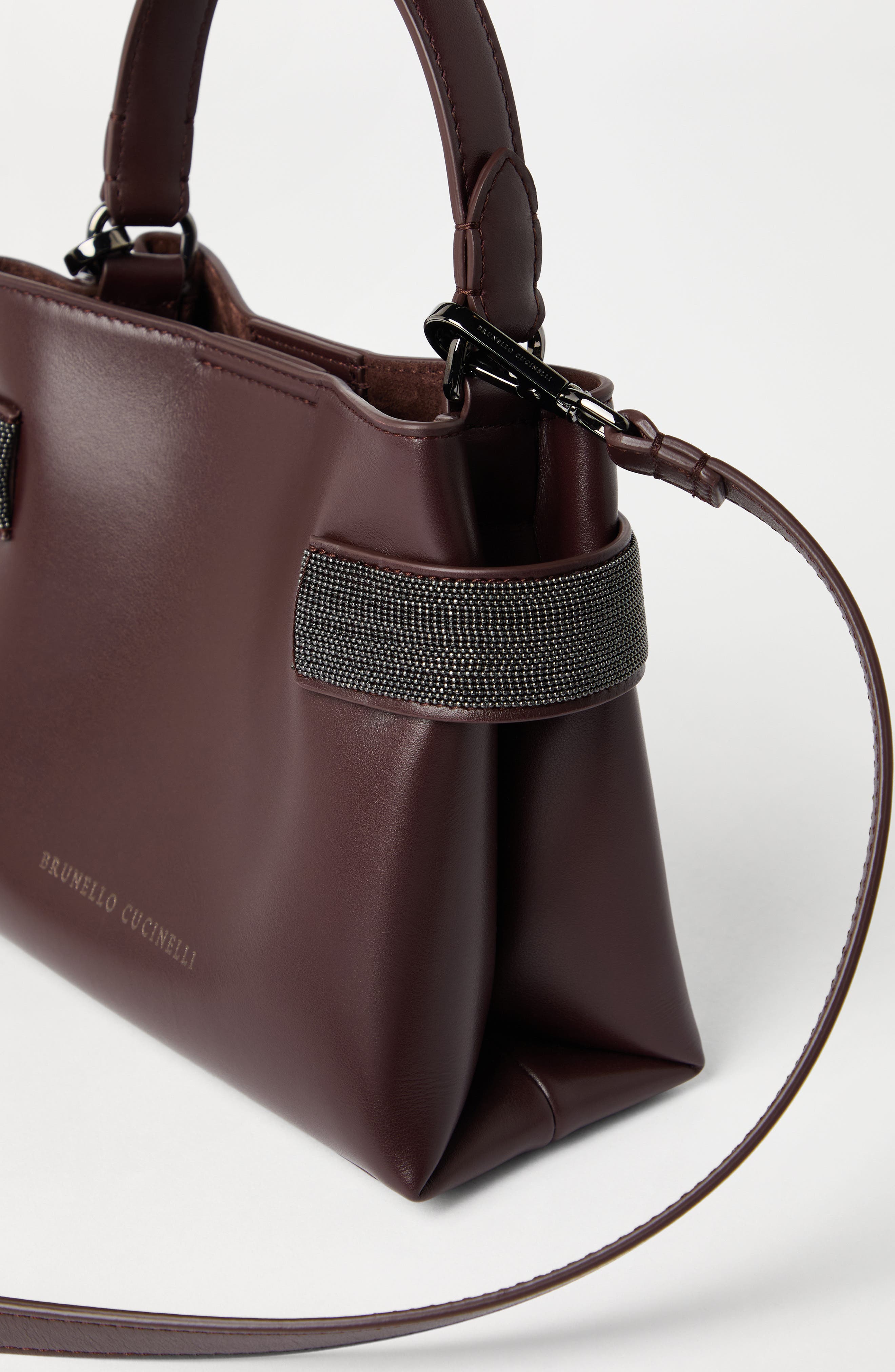 Brunello Cucinelli Small Top-Handle Essence bag, Alternate, color, Burgundy
