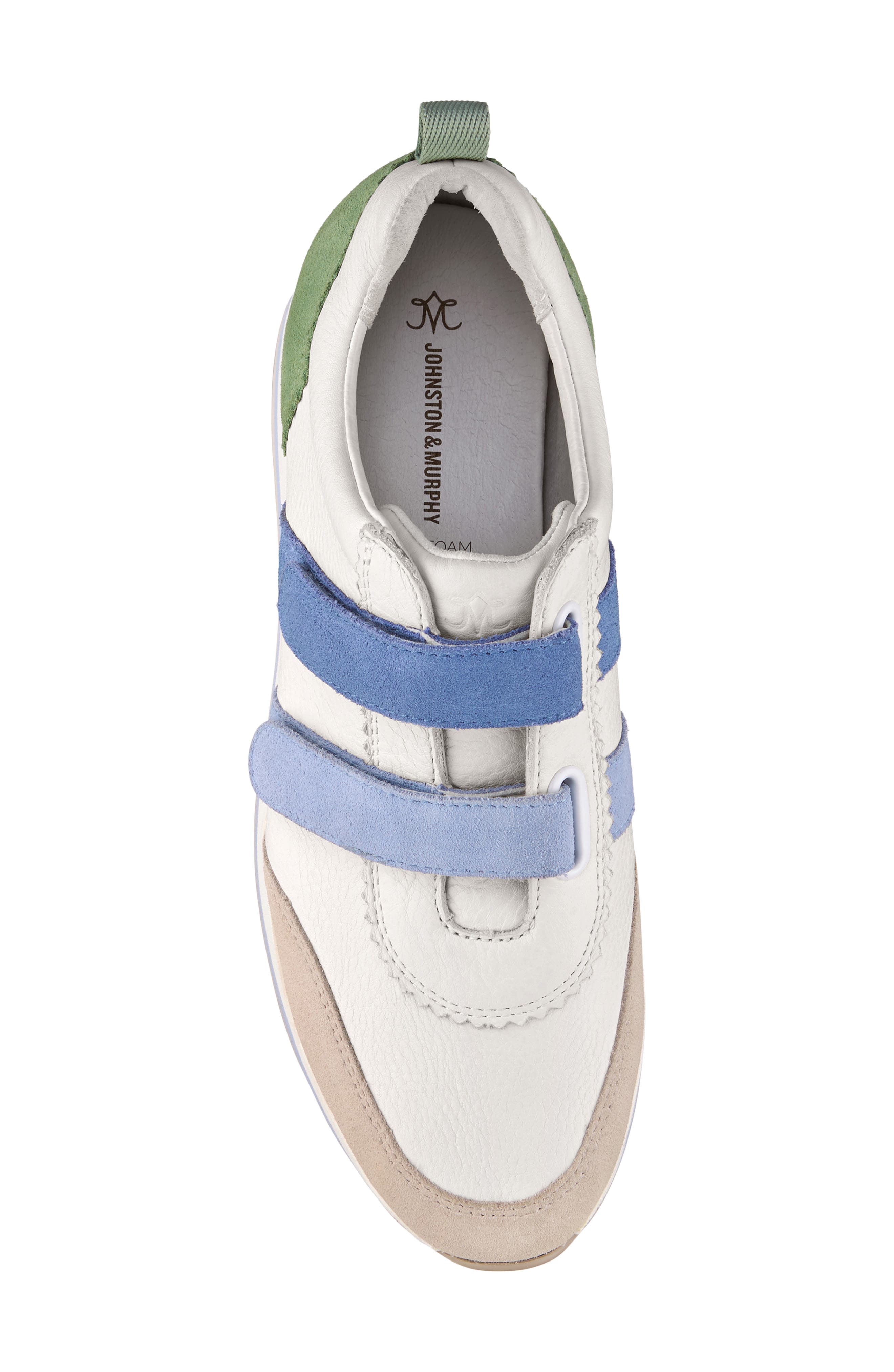 Johnston & Murphy Gracie Double Strap Platform Sneaker, Alternate, color, White/ Blue/ Green Suede