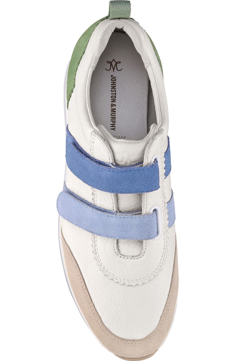 Johnston & Murphy Gracie Double Strap Platform Sneaker, Alternate, color, White/ Blue/ Green Suede