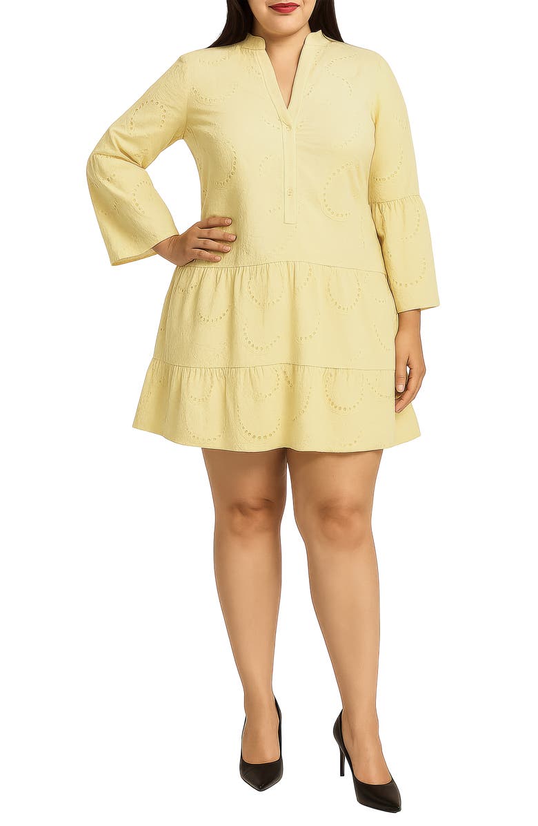 Standards & Practices Bell Sleeve Eyelet Tiered Dress, Alternate, color, Yellow
