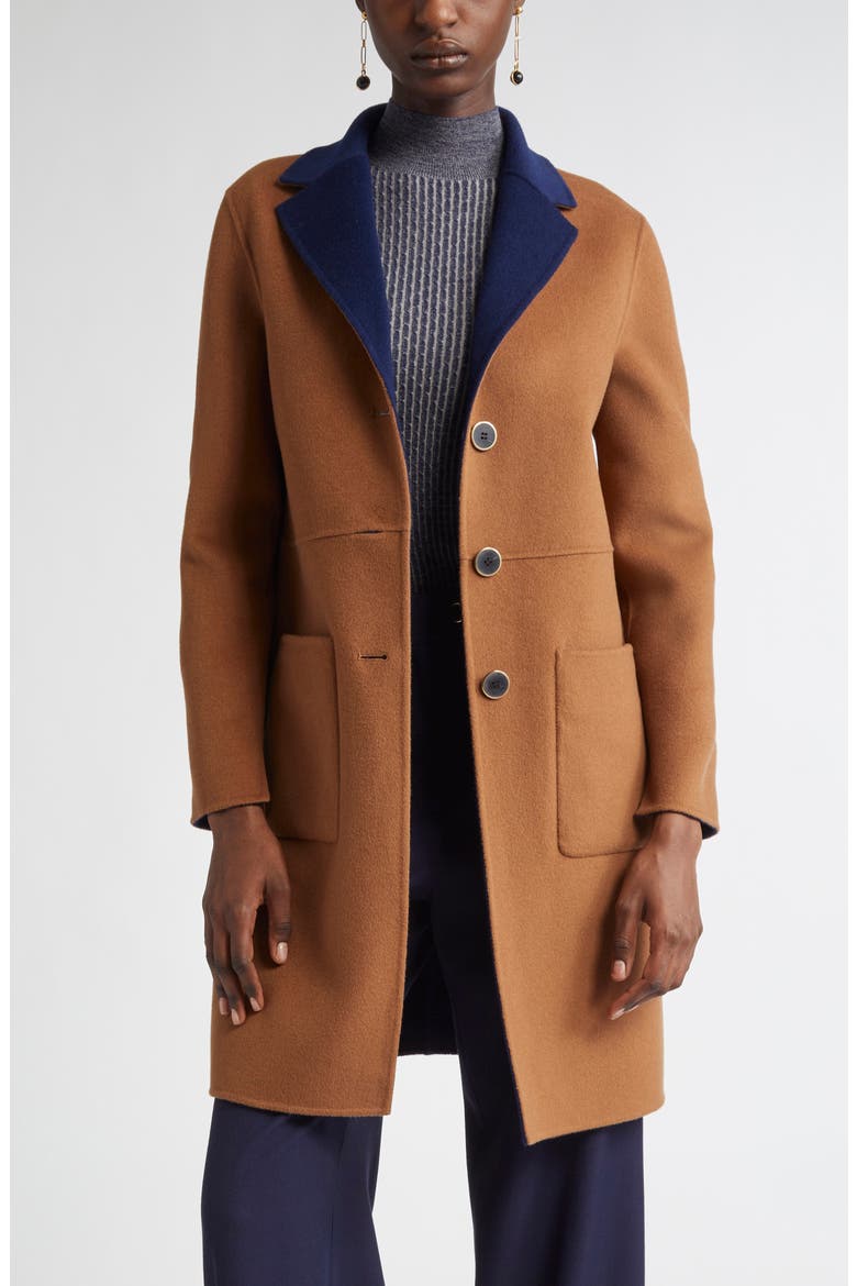 Two-Tone Double Face Wool & Cashmere Coat, Main, color, COGNAC/ NAVY