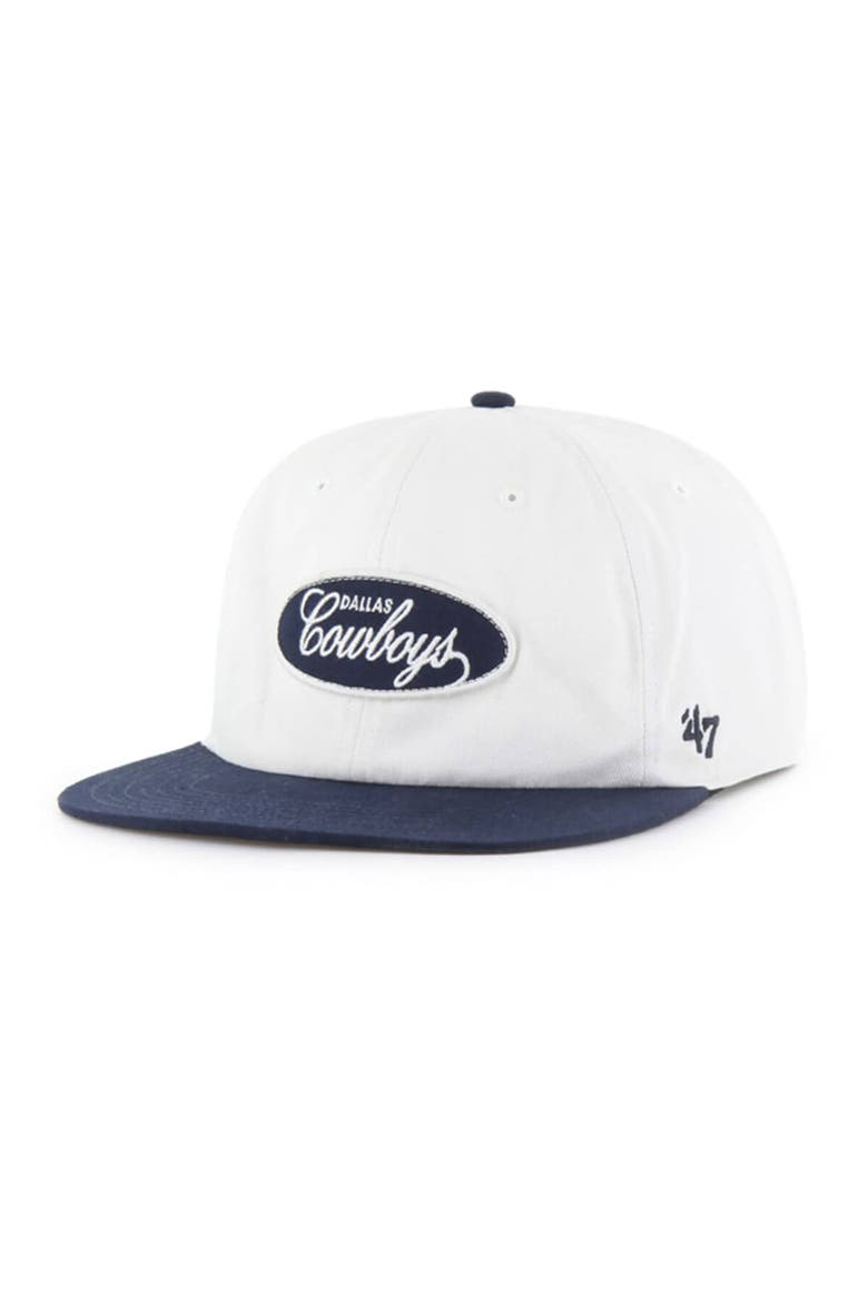 Men's '47 White/Navy Dallas Cowboys Foundational Captain Snapback Hat, Alternate, color, White
