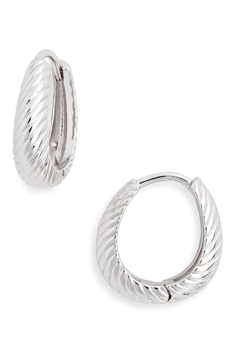 Fairley Oval Textured Huggie Hoop Earrings, Main, color, SILVER