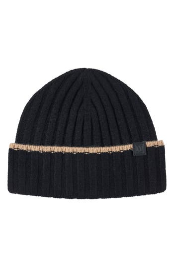 Bruno Magli Cashmere Wide Rib Beanie In Black