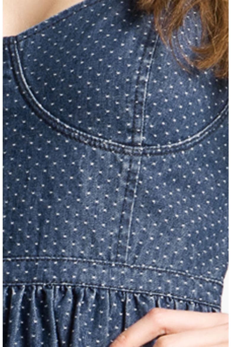 Polka Dot Denim Bustier Dress, Alternate, color, NAVY COMBO