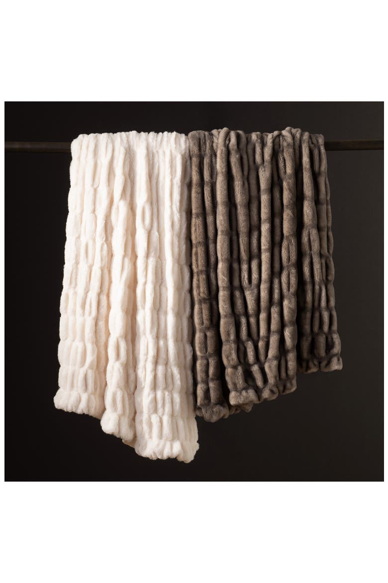 Ruched Faux Fur Throw Blanket, Alternate, color, BROWN
