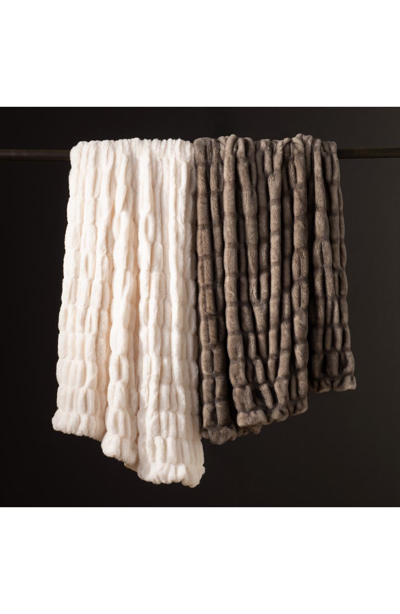 KARL LAGERFELD Ruched Faux Fur Throw Blanket, Alternate, color, Brown