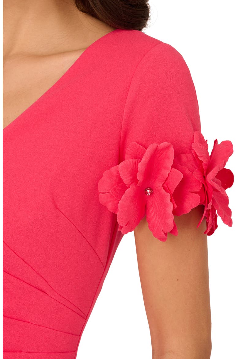3D Flower Cuff Crepe Faux Wrap Dress, Alternate, color, PETUNIA