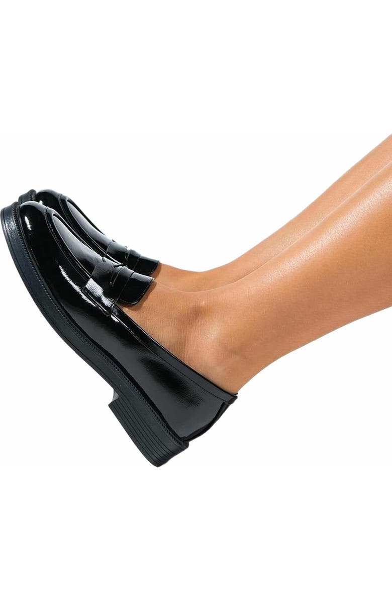 Forever & Always Shoes Bree Platform Penny Leather Loafer, Alternate, color, Black Patent Leather