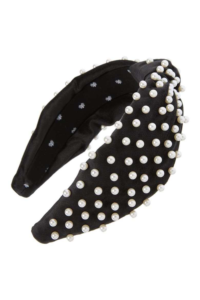 Imitation Pearl Headband, Main, color, JET