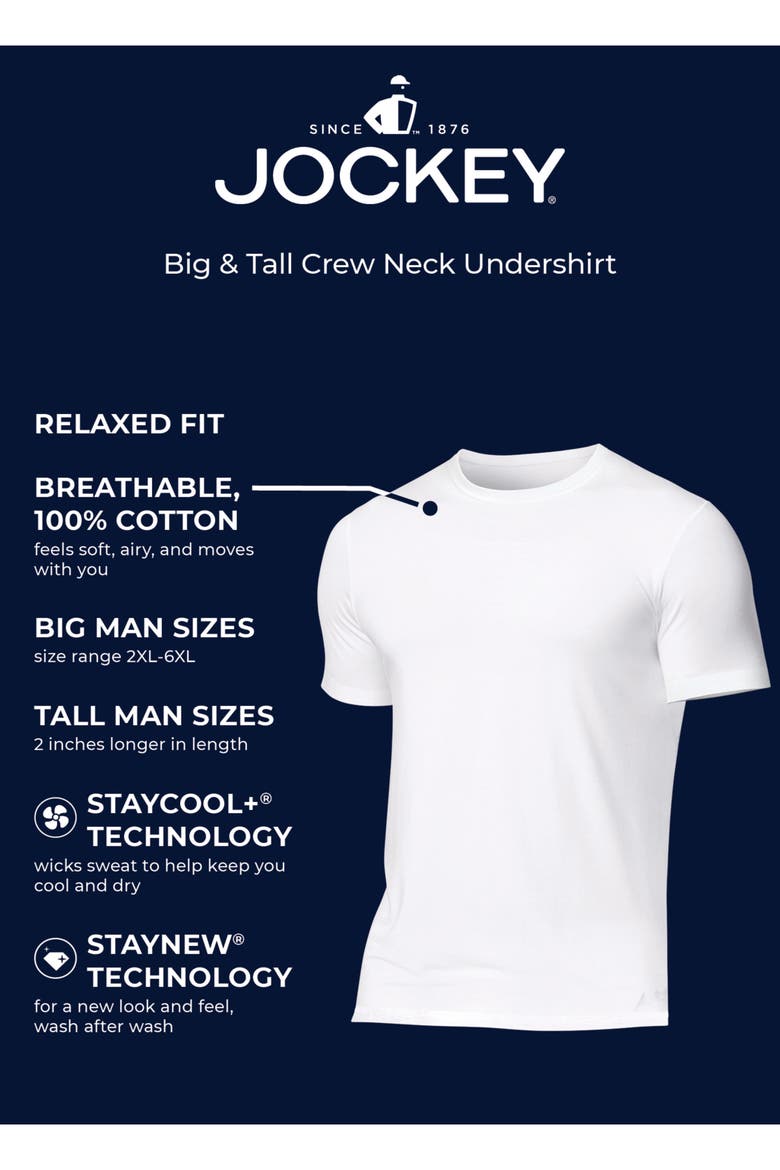 Mens Big & Tall 100% Cotton Classic Crew Neck Undershirt- 6 Pack, Alternate, color, Black