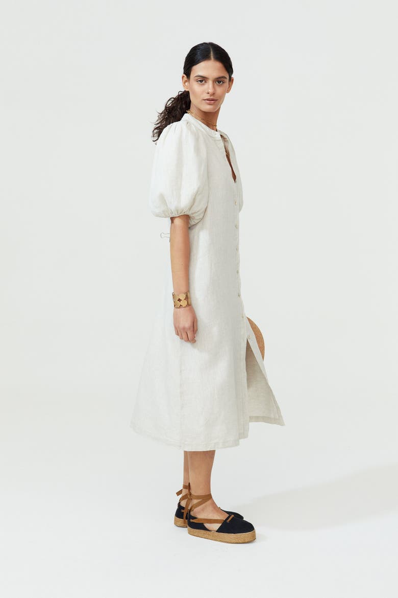 Bubble Linen Dress, Alternate, color, Natural