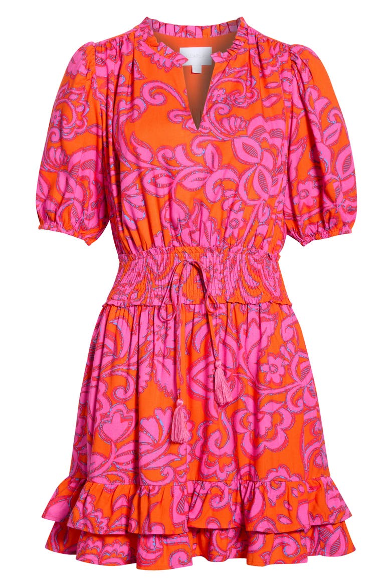 Marinda Floral Jurie Smocked Minidress, Alternate, color, ORANGE-FUCHSIA