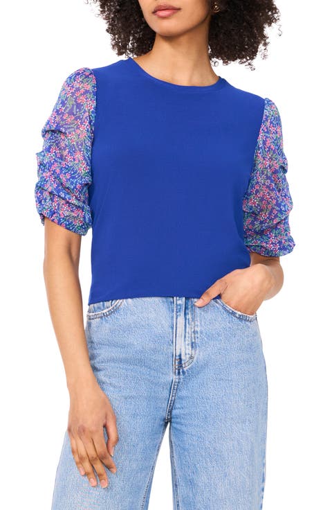 Mixed Media Floral Print Top