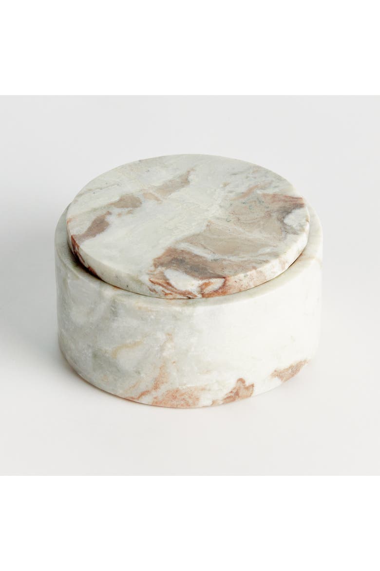 Jaqueline Round Lidded Box Wide - Brown/White Marble Accent, Alternate, color, Brown