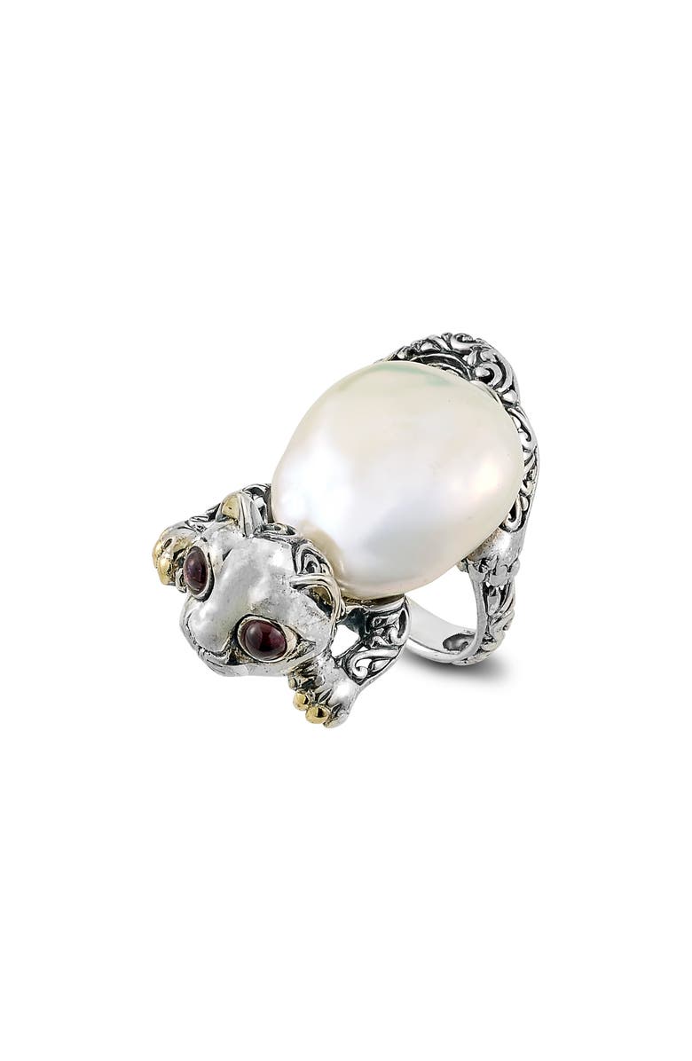 SAMUEL B. Sterling Silver & 18K Gold Cat Pearl Ring, Alternate, color, White