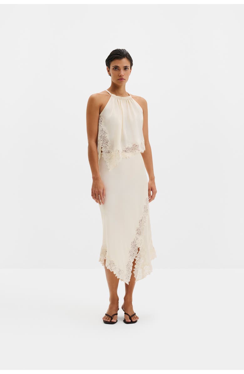 Malina Heylin Asymmetric Lace Hem Midi Skirt, Alternate, color, Pearl