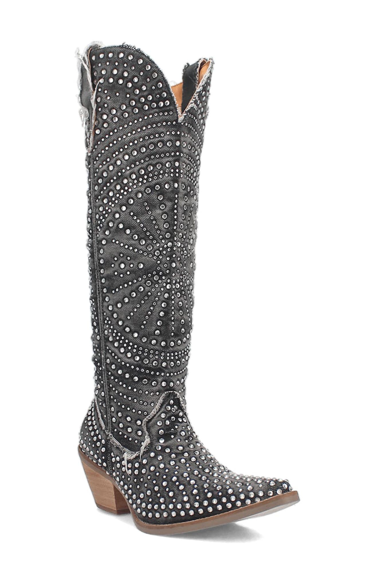 Dingo Honkeytonk Honey Knee High Denim Boot, Main, color, 