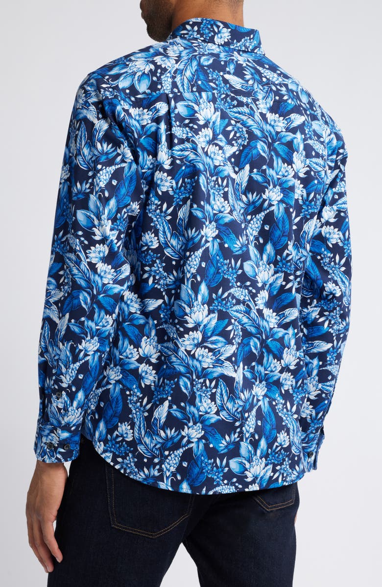 Tommy Bahama Lazlo Midnight Excursions Floral Stretch Cotton & Silk Button-Up Shirt, Alternate, color, 