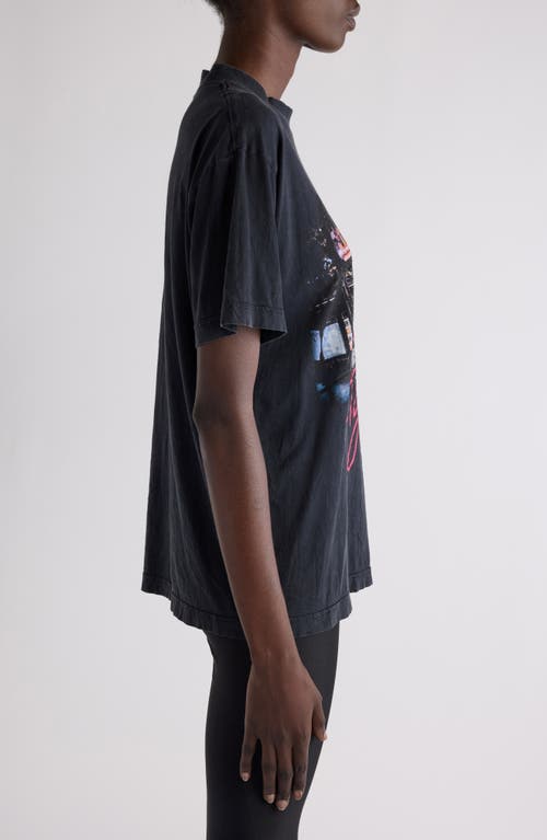 Shop Balenciaga Small Fit Pigalle Graphic T-shirt In 1041 Faded Washed Black