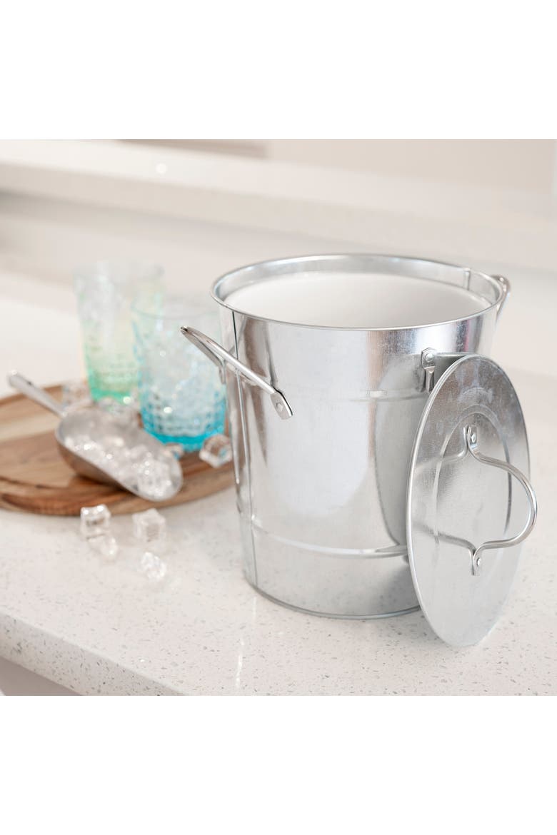 Galvanized Metal Ice Bucket with Scoop, Alternate, color, Silver