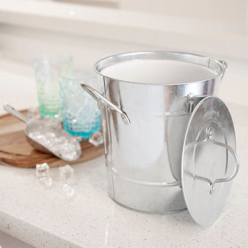 Twine Galvanized Metal Ice Bucket With Scoop In Silver