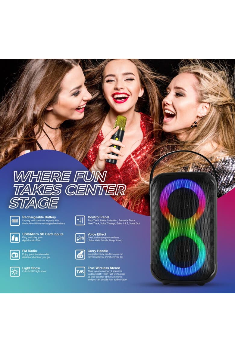 2x4" Bluetooth Karoake Party Speaker Wireless Mic, Alternate, color, Black